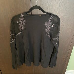 Black Floral Embroidered Women's Top